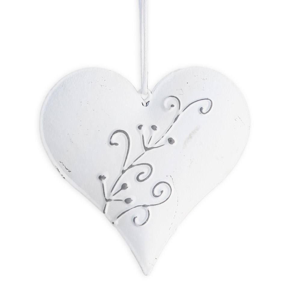 Srdce závěs kov 10cm bílá